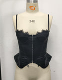 Fongt High-End Court Heavy Industry Light Black Ding Splicing Double-He Waist Chest Sleeveless Sleeve Sling Vest R164