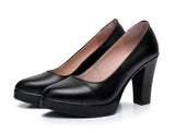 Genuine Leather shoes Women Pointed Toe Pumps Sapato feminino High Heels Shallow Fashion Black Work Shoe Plus Size