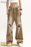 Vintage High Waist Loose Ripped Jeans Pants 2023 Fashion Women's Grunge Baggy Y2K Wide Leg Female Denim