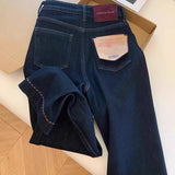 Fongt Wind Dark Blue High-Waisted Straight Jeans Women Autumn And Winter New Design Sense Loose Broad Legs Long Pants
