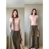 Fongt Slim Slimming Waist Sweet Spicy Blouse High-Waisted Penet Broad Leg Trousers Set