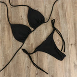 Hanging Neck Solid Three-Point Bikini Sexy Swimsuit Lady Split Strap Adjustable Multi-Color