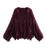 Fongt 2025 Women's New Fashion Butterfly Tacked With Overlays Decoration French Lantern Sleeve Long Sleeve Shirts