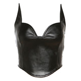 2024 Summer New Women's Fashion Sexy V-Collared Body-Dexed PU Leather Small
