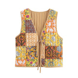 Fongt Literary Retro Wearing Waist Vest Vest Printed Tie Cotton Vest