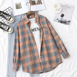 New Women Vintage Flannel Plaid Shirt Pockets Full Sleeve Turn Down Collar Loose Blouse Spring Female Casual Basic