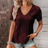 Lace Blouse Women Fashion Short Sleeve Summer Sweet Hollow Out White Shirt Women Tops Casual Loose Clothing Blusas