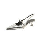 Fongt New Summer Dress With Sandals Fairy Shoes Pointed Light-Mouthed Fine Temperament Silver Single