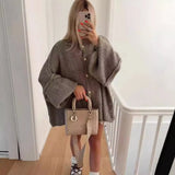 Fongt Women's 24 Years Autumn And Winter New Collar Metal Button Decoration Bat Sleeve Sweater