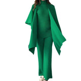 Fongt 2025 New Solid Color Retro Base Knitted Bat Shirt Shawl Three Sets Of Women