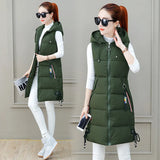 2024 New Down Cotton Vest Female Long Hooded Korean Version Student Winter Vest Coat Bf Clip-Outfit