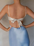Women Slim Long Dress Adjustable Strap Back Tie-up High Waist Low Cut Contrast Color Dress Wedding Party Club Vestido-Outfit