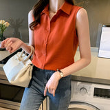 Fongt Style Summer Solid Color Basic Vest Vest Women Wear A Shirt Sleeveless Chiffon Bottom Inside The Top-Outfit