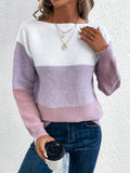 Fongt And Winter Round Collar Splicing A Hundred Striped Sweater Women Lazy Wind Top Loose Large-Size Knitted Shirt