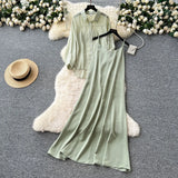 Fongt Temperament Two Sets Of Women's Languid Languid Wind Outside The Thin Loose Long-Sleeved Sunscreen Jacket + Sling Dress