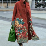 Women's Warm Coat Long Sleeved Lapel Jackets Elegant Temperament Winter Coat Warm Loose Printed Pockets Women's Clothes