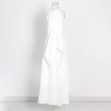 2025 Spring New Fashion Temperament Hanging Neck Long Top + White High-Waisted 100-Folded Skirt Two-Set