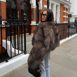 Fongt 2025 Women's Fur Temperament Elegant Warm Artificial Fur Brown Casual Coat Real Shot