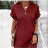 Fongt Women's 2025 New V-Neck Solid Color Jacket Comfortable Casual Button Dress