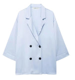 Fongt Women's INS Burst Wrinkles Blazer Blazer Casual Trousers Set