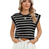 2024 New Round Collar Solid Color Shoulder-Inserted Sleeve Casual T-Shirt-Outfit