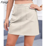 Chic Pu Leather Skirt Women High Waist Bodycon A-line Skirts Streerwear Casual Mini Y2k Skirts