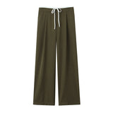 Fongt Waist Wide Leg Double-Layered Leisure Trousers 2025 Spring And Summer New Women's Rope High Waist Folding Broad Leg Trousers