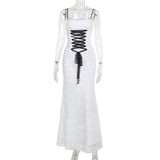 Sling Lace Tie Fishtail Dress 2024 Summer New Hot Girl Bare-Back Sexy Dress Girl-Outfit