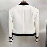 QUALITY Newest 2023 Designer Runway Jacket Women's Cool Extra Shoulder Color Block Collarless Lion Buttons Band
