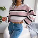 Wind Shooting 2025 Autumn And Winter Casual Striped Long-Sleeved Umbilly Knitted Sweater Women's