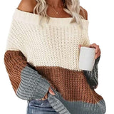 Fongt And Winter New Word Collar Shoulder Splicing Bump Color Loose Knitting Jacket Sweater