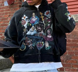 Fongt Tatry RIGHTEOUS Cartoon Printed Hooded Zipper Zip-Up Casual New Goods