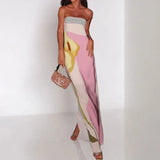 Fongt New Women's Fashion Sleeveless Shoulder Avant-Garde Sexy Bareback Print Dress