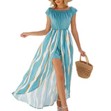 New Summer 2024 Stitching Fake Two Short-Sleeved Print Suit Dress-Outfit