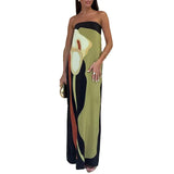 Fongt New Women's Fashion Sleeveless Shoulder Avant-Garde Sexy Bareback Print Dress