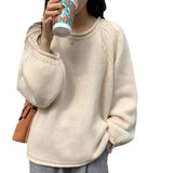 Fongt Casual Knit Sweater 2024 New Thick Needle Wide Soft Waxy Lazy Wind Jacket Female-Outfit