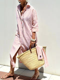 Fongt Explosion Autumn Five-Sleeve Striped Sides On Both Sides Of The Fork Shirt Dress Woman