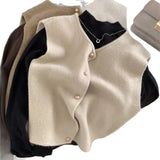 Fongt Line Single Row Small Gold Button Round Collar Knitted Vest Cardigan Woman Sleeveless Shoulder Vest Top