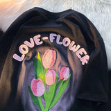 Blue Tulip Flock 3D Embroidery Flower T Shirts Cute Streetwear Casual Tops Short Sleeve Summer Cotton Tee Men Women