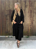 Fongt Explosion. Women's Casual Cotton Set Long-Sleeved Round Collar Trousers Casual Set