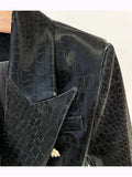 QUALITY Newest Baroque Fashion 2023 Designer Blazer Women's Lion Metal Buttons Slim Fit Crocodile Synthetic Leather