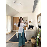 Fongt Fashion Sexy Shoulder Long-Sleeved Shirt Women Spring Waist Thin Inside With White Shirt Top