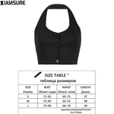 Streetwear Fashion Striped Halter Knitted Vest For Women Sexy Backless Slim Outfits Female Tank Tops 2020 Autumn