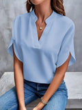 Fongt Women's Summer Casual Pure Color V-Neck Loose Shirt Top Woman