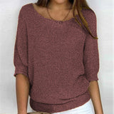 Fongt New Solid Color Round Knit Shirt Women Commuting Elegant Seven-Sleeve Top Air-Conditioning Shirt