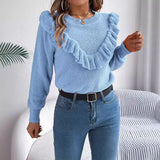 Fongt Shooting 2025 Autumn And Winter Elegant Solid Color Lotus Leaf Side Long-Sleeved Jacket Sweater Women's Clothing