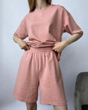 Loose Soft Sets Women 2021 New Casual Two Pieces Short Sleeve T Shirts and High Waist Shorts Solid Outfits