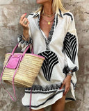 Fongt And Summer 2025 New Leisure Long Shirt INS Loose Vacation V-Neck Dress Woman