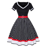 Cotton Pleated Skirt V-neck Dot Swing
