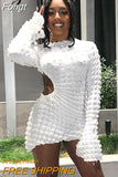 Summer Women Chiffon Sexy Y2K Clothes Lace Up Draw String Long Sleeve Hollow Out Bodycon Mini Dress Outfits Club
